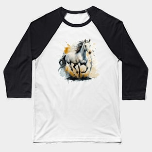 White Horse Running Watercolor Painting Color Illustration Baseball T-Shirt